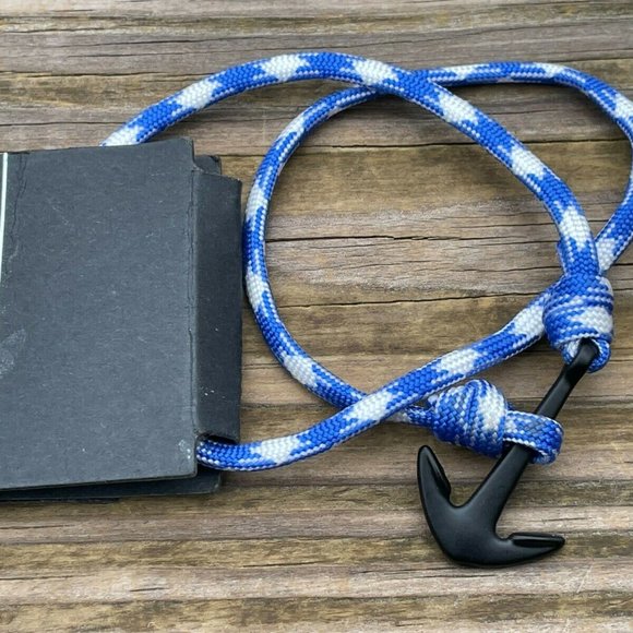Public Opinion Bracelet Men Wrap blue and white Nylon Wrist Band Black Anchor - Picture 8 of 10